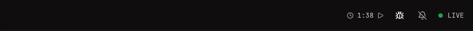 Header bar showing dispatch ticker, debug toggle, notification bell, and connection status.