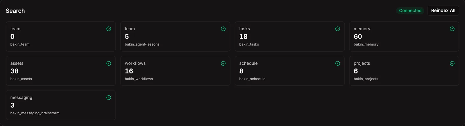 The search bar with full-text and semantic results across tasks, projects, memory, and assets.